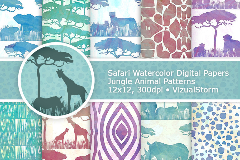 Watercolor Safari Animal Patterns