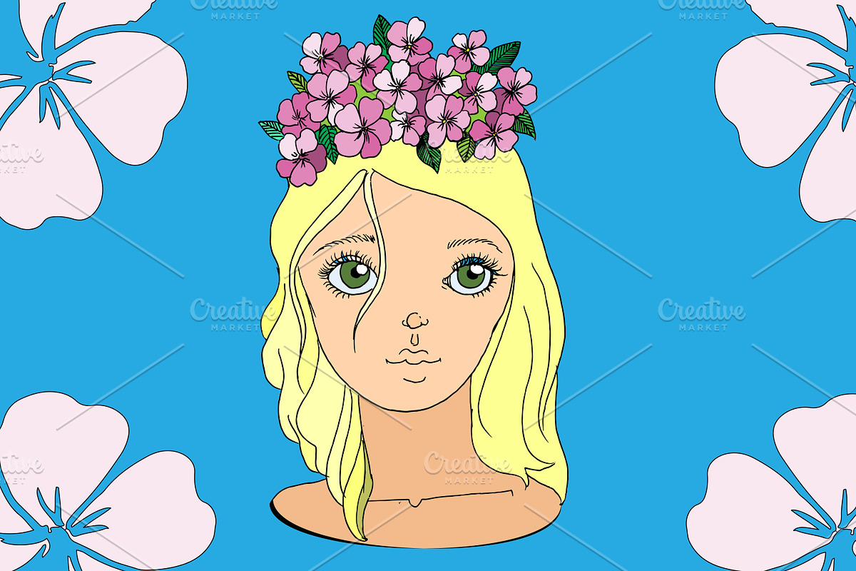 Girl with flower wreath. Vector in Illustrations - product preview 8