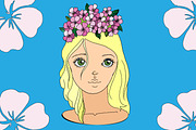 Girl with flower wreath. Vector
