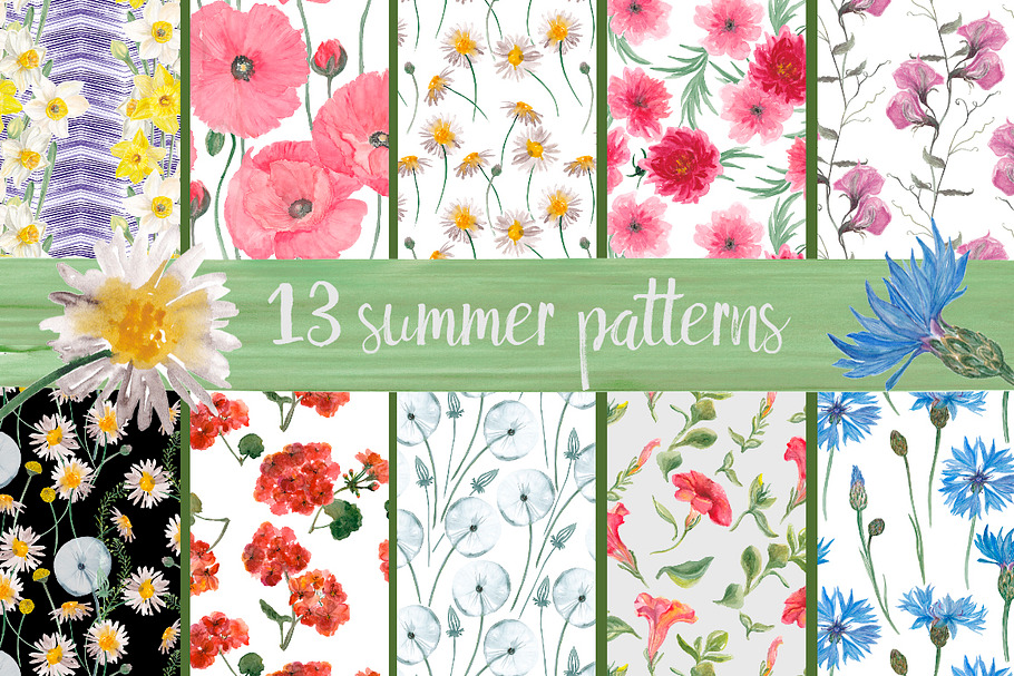 13 watercolor summer patterns in Patterns - product preview 8