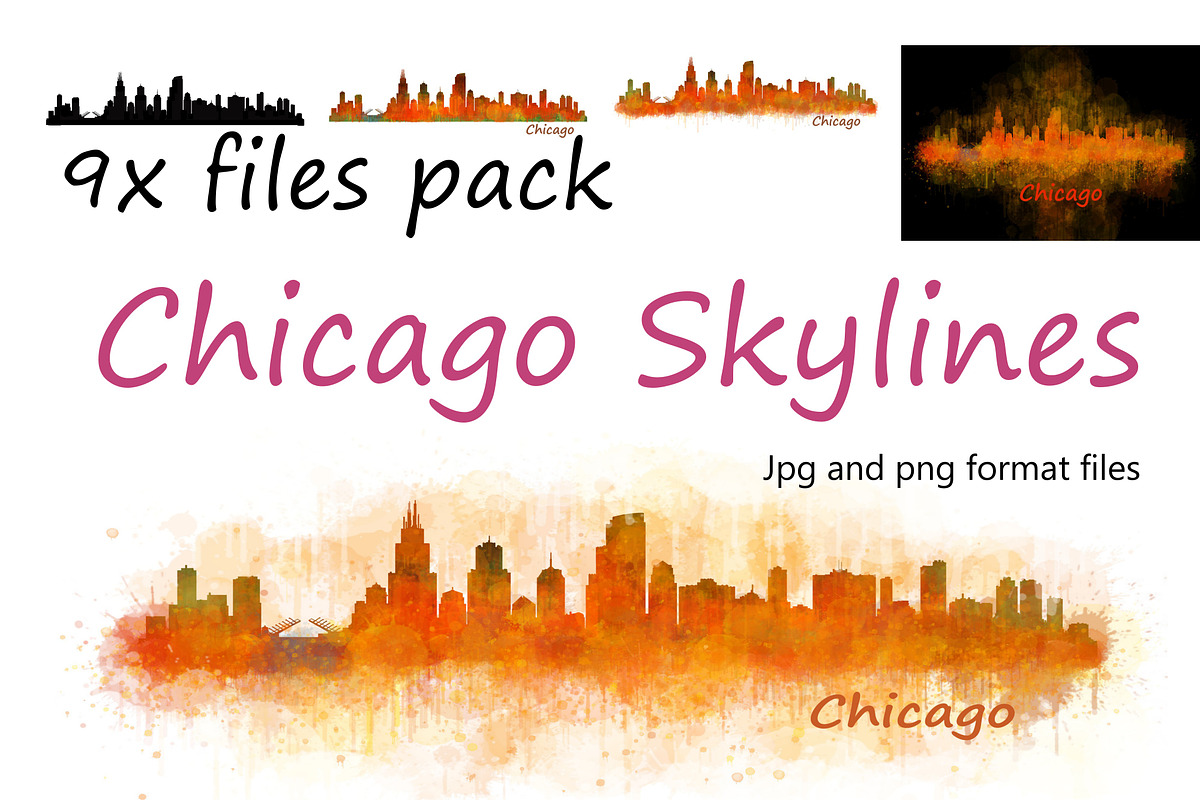 9x files Pack Chicago City Skylines in Illustrations - product preview 8