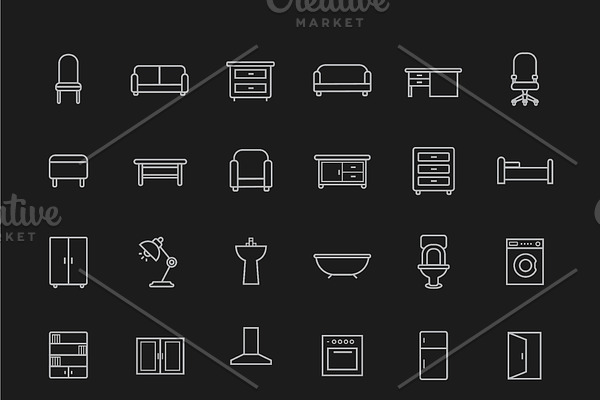 House furniture. 30 icons. Vector