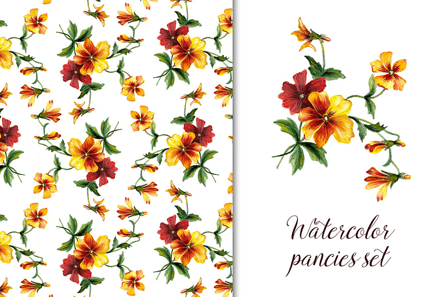 Watercolor pancies patterns in Patterns - product preview 8
