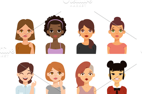 Woman emoji face vector icons.