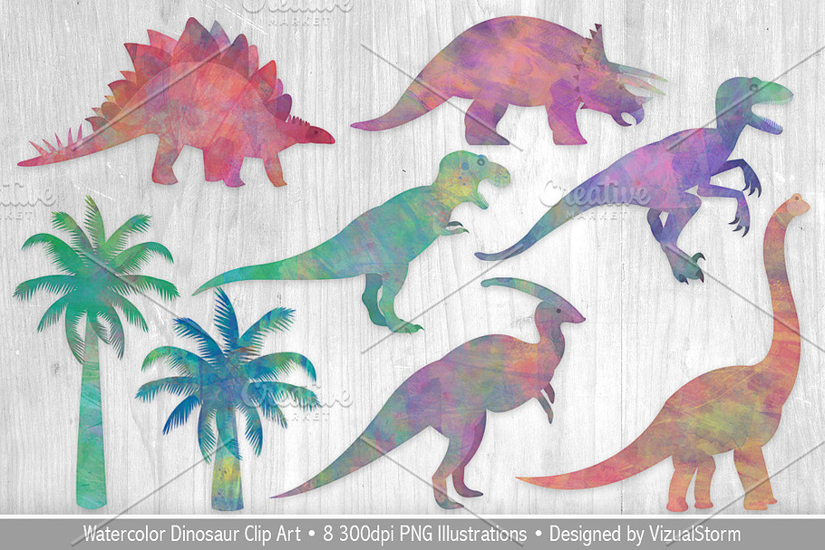 Watercolor Dinosaur Illustrations