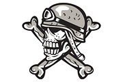 Skull Military Helmet Crossed Bones 