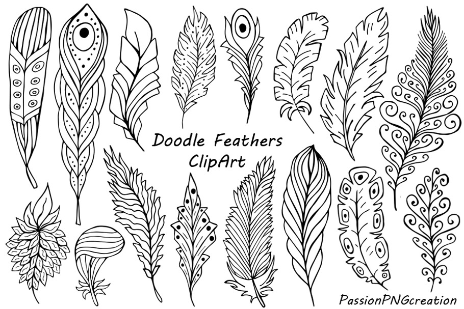 Hand Drawn Feathers Clipart in Illustrations - product preview 8