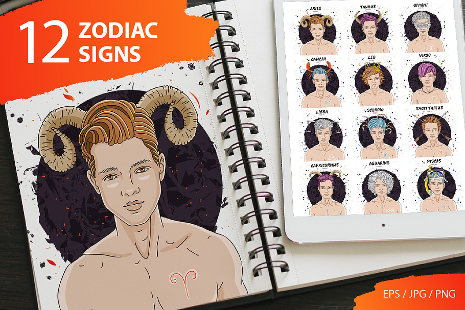 12 MEN'S ZODIAC SIGNS in Illustrations - product preview 8