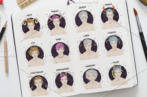 12 MEN'S ZODIAC SIGNS in Illustrations - product preview 1