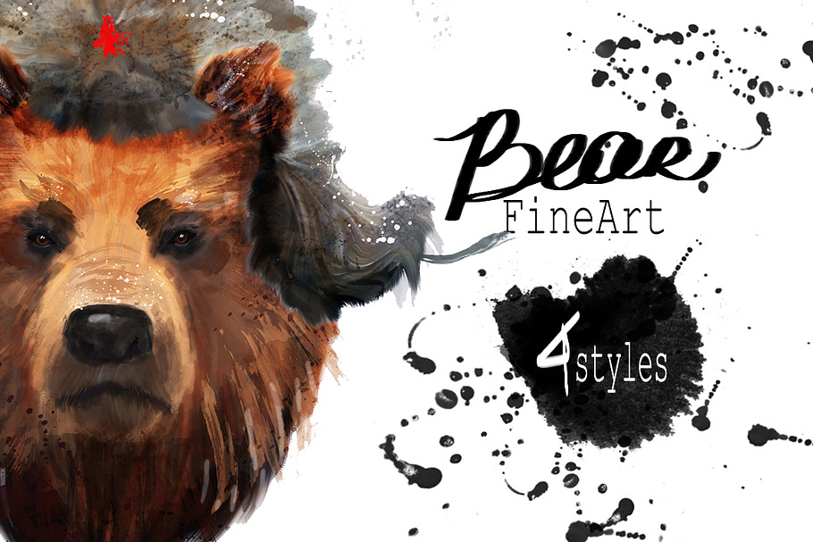 Set bear portraits .4 styles in Illustrations - product preview 8