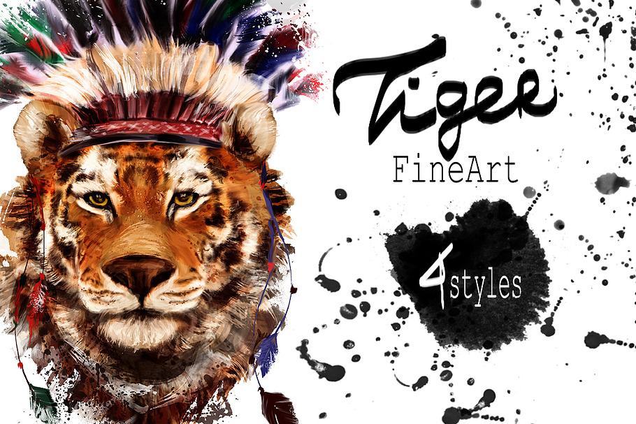 Set tiger portraits .4 styles in Illustrations - product preview 8