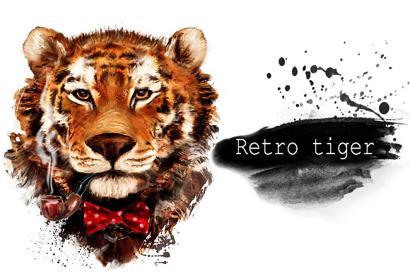 Set tiger portraits .4 styles in Illustrations - product preview 1