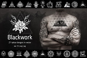 Blackwork. 21 vector tattoo designs.