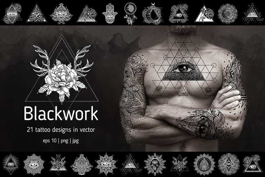 Blackwork. 21 vector tattoo designs. in Illustrations - product preview 8