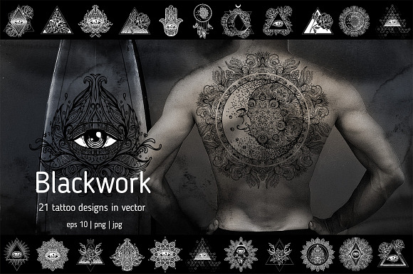 Blackwork. 21 vector tattoo designs. in Illustrations - product preview 1