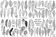 BIG SET of Doodle Feathers ClipArt