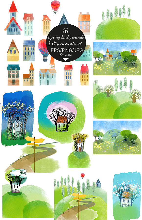 Spring watercolor landscape in Illustrations - product preview 2