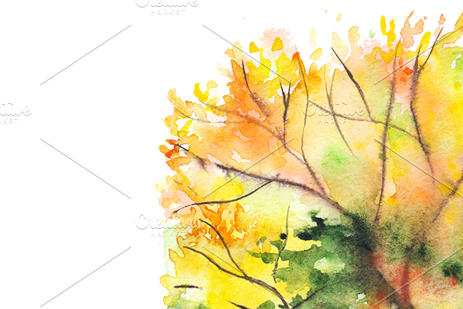 Watercolor autumn foliage background in Illustrations - product preview 8