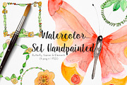 Watercolor set handpainted butterfly