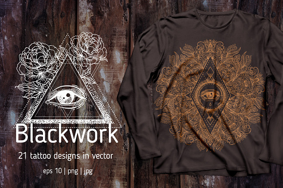 Blackwork. 21 vector tattoo designs. in Illustrations - product preview 2