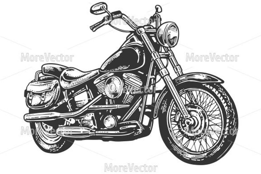 Motorcycle. Side view. Engraving  in Illustrations - product preview 8