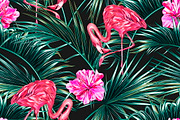 Pink flamingos,palm leaves pattern