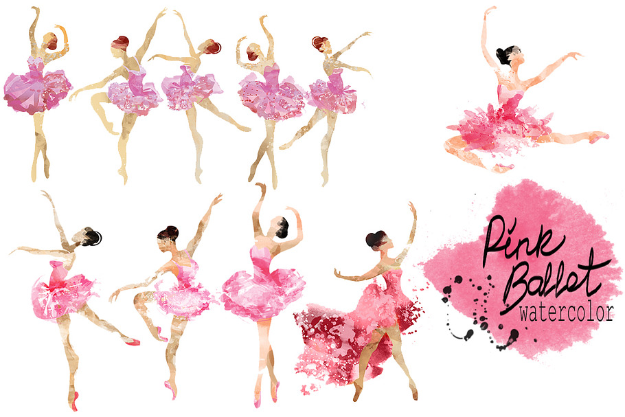 Pink ballet.watercolor in Illustrations - product preview 8