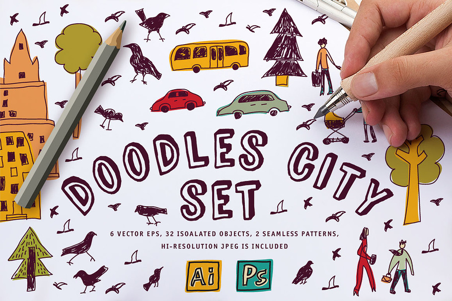 Doodles city vector set in Illustrations - product preview 8