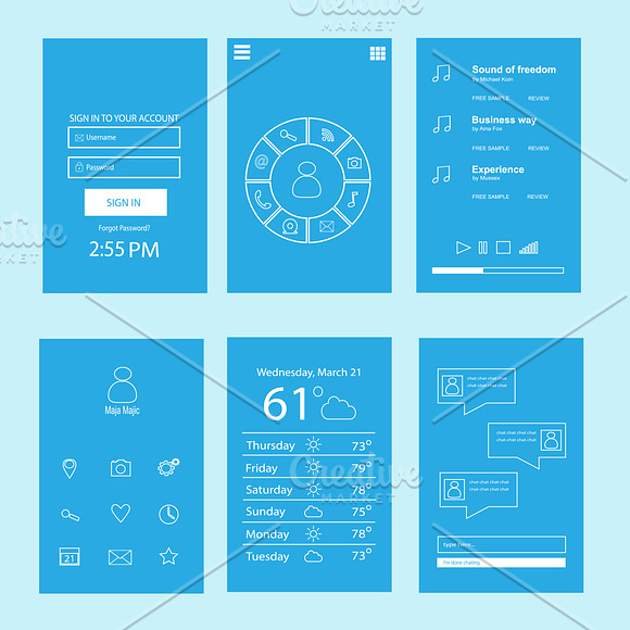 Mobile interface flat blue in Mobile & Web Mockups - product preview 6