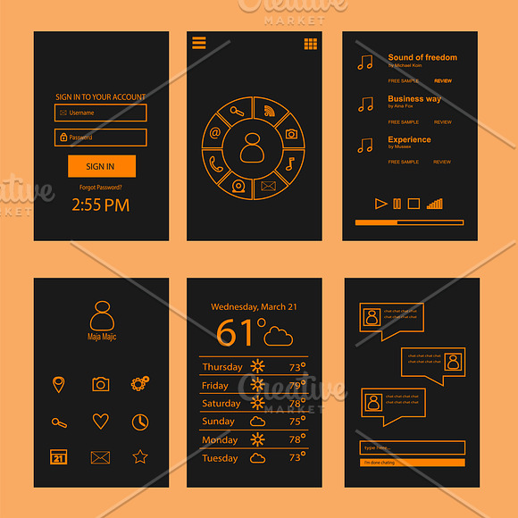 Mobile interface flat orange in Mobile & Web Mockups - product preview 6