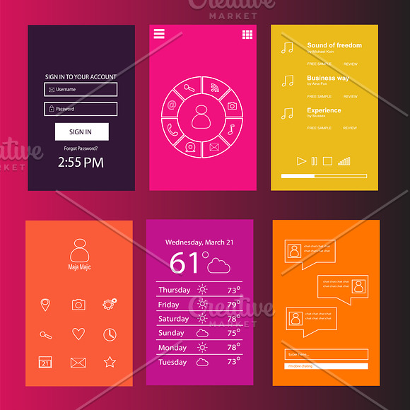 Mobile interface colored vector in Mobile & Web Mockups - product preview 6