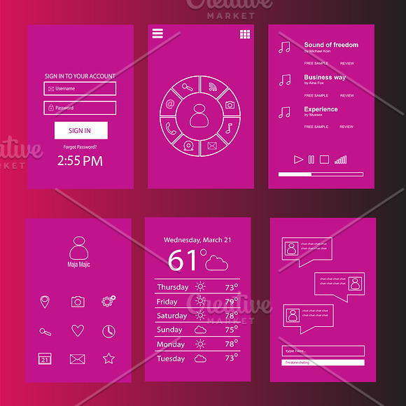 Mobile interface pink flat design in Mobile & Web Mockups - product preview 6