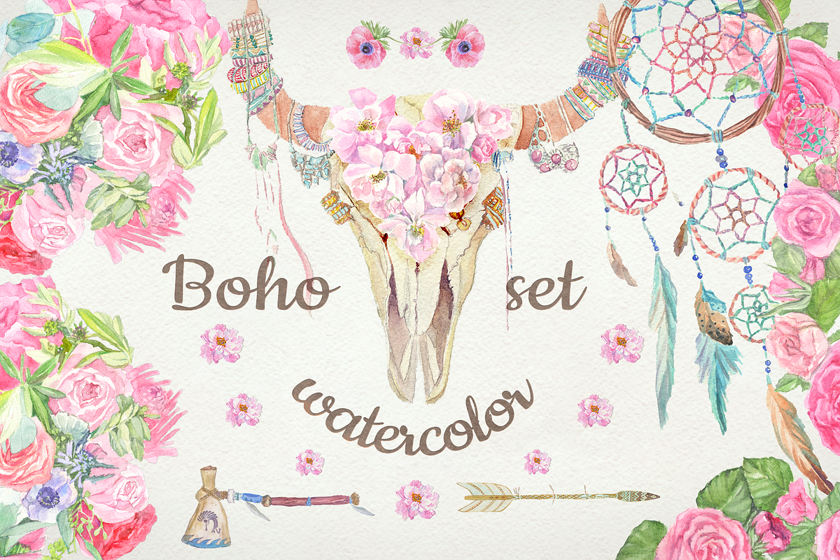 Watercolor Boho Set in Illustrations - product preview 8
