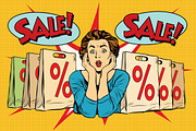 surprised woman sales discounts