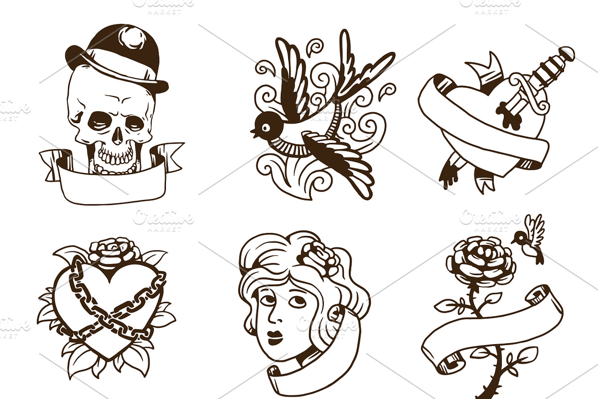 Old vintage tattoo vector set in Illustrations - product preview 8