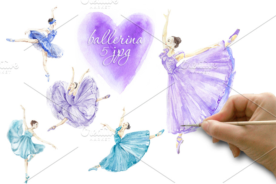 Watercolor ballerina Set 1 in Illustrations - product preview 8