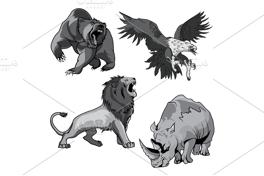 Rhino, hawk, grizzly bear and lion in Illustrations - product preview 8