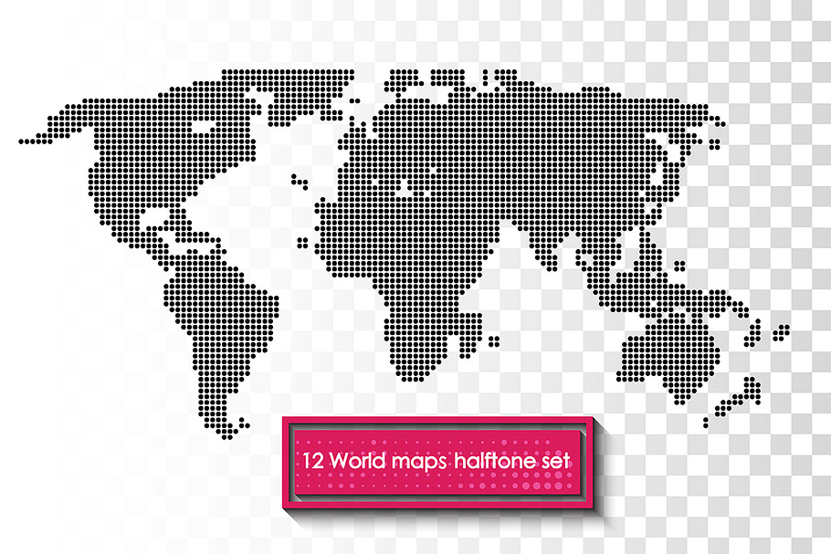 12 World maps halftone set.