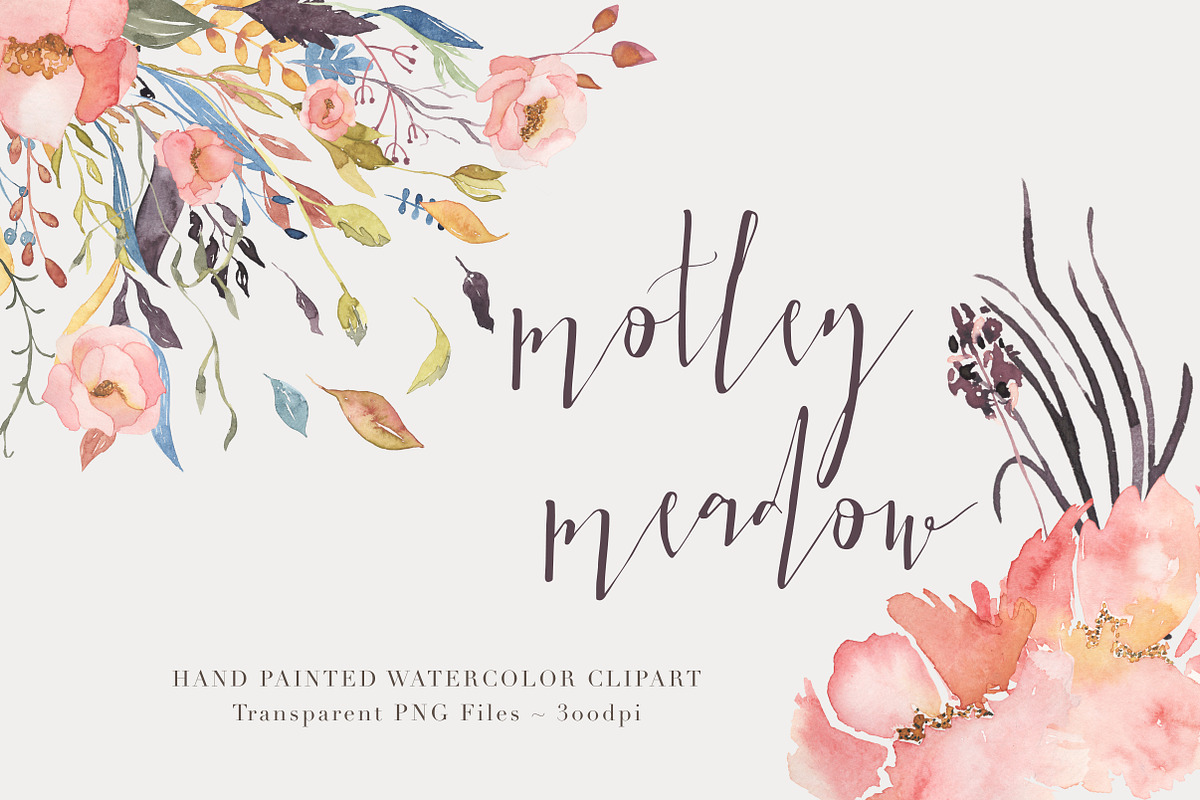 Watercolor Floral Clipart - Motley in Illustrations - product preview 8