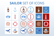 Hand-drawn Sailor Icon Set in 600dpi