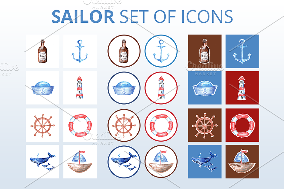 Hand-drawn Sailor Icon Set in 600dpi in Graphics - product preview 8