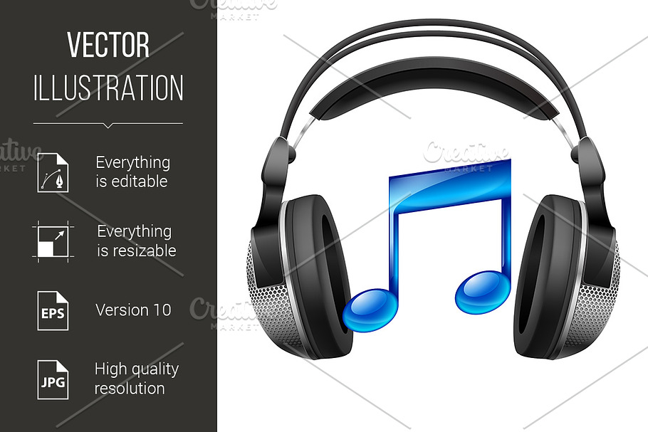 Headphones and musical note in Graphics - product preview 8
