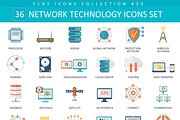 Network technology flat icons set.