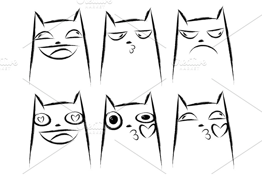 Set of cats emotions. Cats faces.