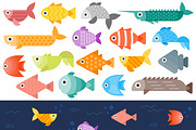 Underwater fishes vector set