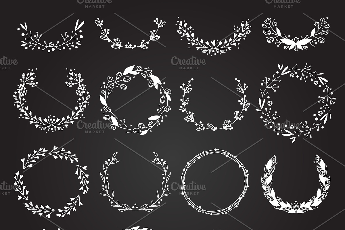 Wreath hand drawn vector set in Illustrations - product preview 8
