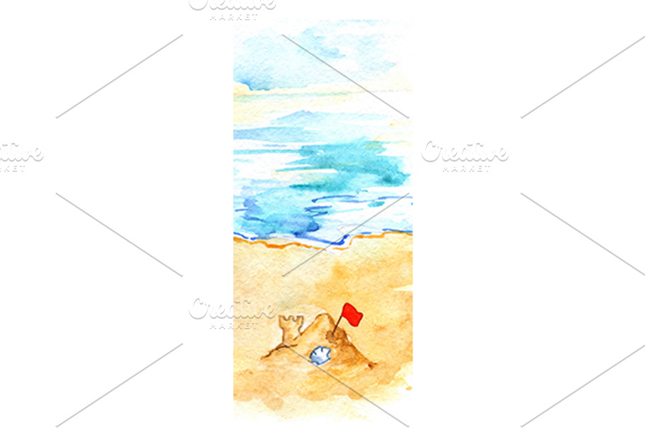 Watercolor ocean beach sand castle in Illustrations - product preview 8