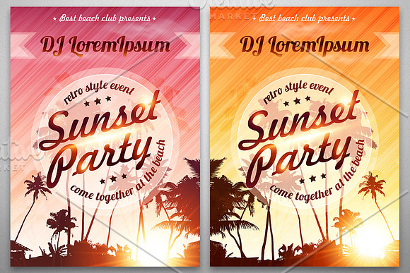 4 EPS Sunset Party posters templates in Flyer Templates - product preview 1