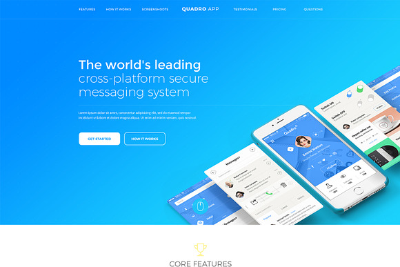 Quadro App - Mobile App PSD Template in Landing Page Templates - product preview 3