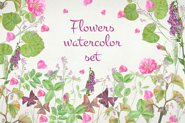 Flowers watercolor set